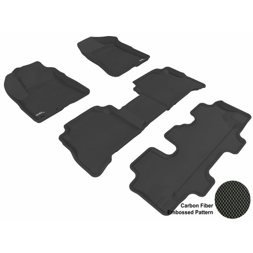 2011 - 2013 Kia Sorento Custom-fit Black 3D Digital Molded Mats (1st row, 2nd row and 3rd row)